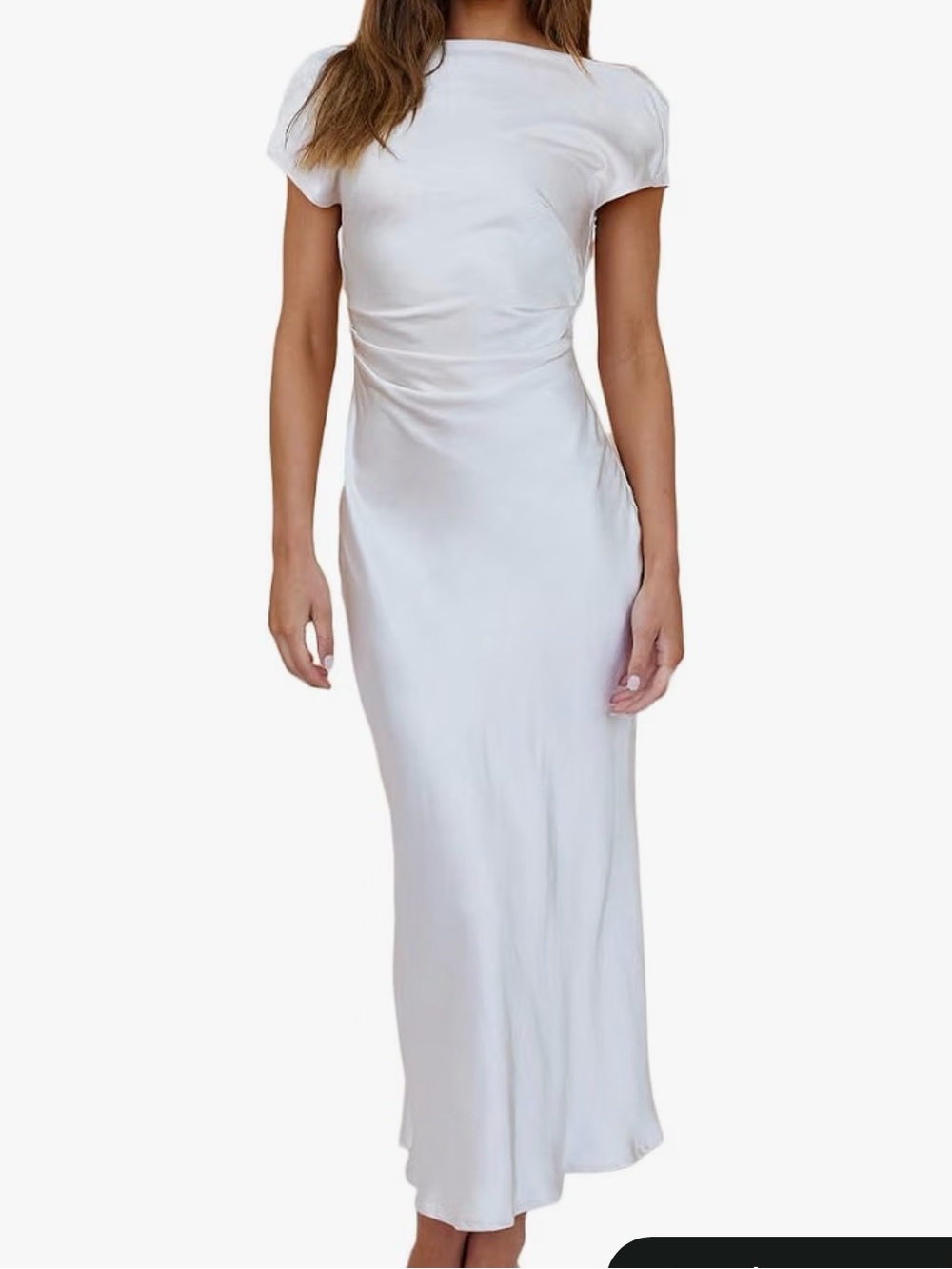 Elegant White Satin Cowl Neck Evening Dress